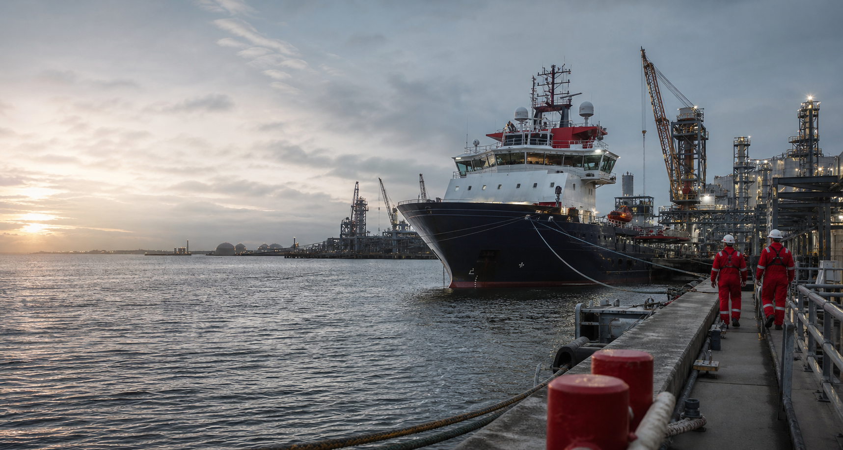 Offshore marine support vessel near petroleum infrastructure